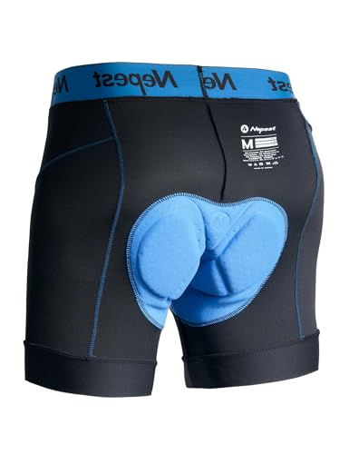 Nepest Fahrradunterhose Herren Gepolstert 4D Radhose Kurz MTB Fahrrad Unterhosen Herren MTB Atmungsaktiv Schwarz/Blau,XXL von Nepest