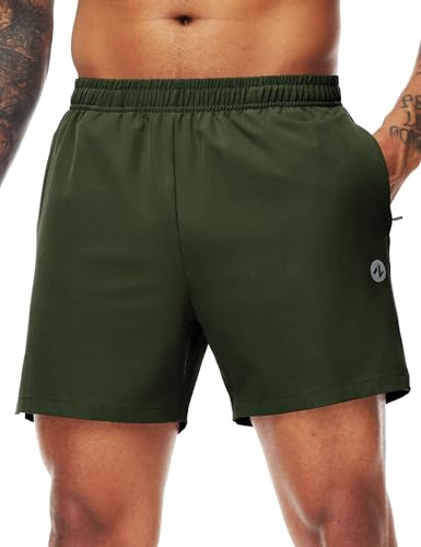 Nepest Herren Laufshorts mit Reißverschlusstaschen, 12,7 cm Schrittlänge, Linerless Dry Fit Kordelzug Workout Gym Shorts, Olivgrün, Mittel Nepest Herren Laufshorts mit Reißverschlusstaschen, 12,7 cm Schrittlänge, Linerless Dry Fit Kordelzug Workout Gym Shorts, Olivgrün, Mittel von Nepest