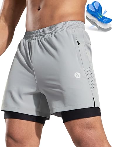 Nepest Mountainbike Hose Herren Kurz MTB Shorts Gepolstert 4D Mit Tasche Radhose Radlerhose Fahrradhose Helles Grau,XXL von Nepest