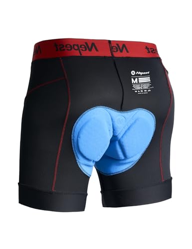 Nepest Rad Unterhosen Männer mit Polster 4D Fahrradunterhose Radlerunterhose Herren Atmungsaktiv 4-Wege-Stretch Schwarz/Rot,S von Nepest