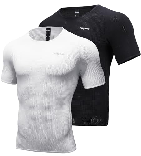 Nepest rennrad Baselayer Herren Fahrrad Mesh Kurzarm Base Layer Men Cycling Atmungsaktive Superlight Rennrad Shirt Maschinenwaschbar 2er Pack,Kurzarm,S von Nepest