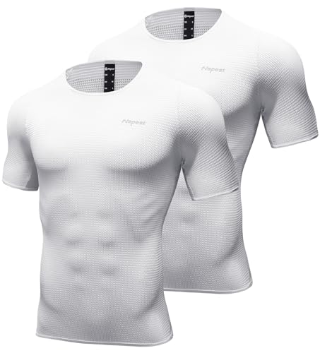 Nepest rennrad Baselayer Herren Fahrrad Mesh Kurzarm Base Layer Men Cycling Atmungsaktive Superlight Rennrad Shirt Maschinenwaschbar 2er Pack,Kurzarm-Weiß,L von Nepest