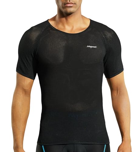 Nepest rennrad Baselayer Herren Fahrrad Mesh Kurzarm Base Layer Men Cycling Atmungsaktive Superlight Rennrad Shirt Maschinenwaschbar Schwarz,S von Nepest