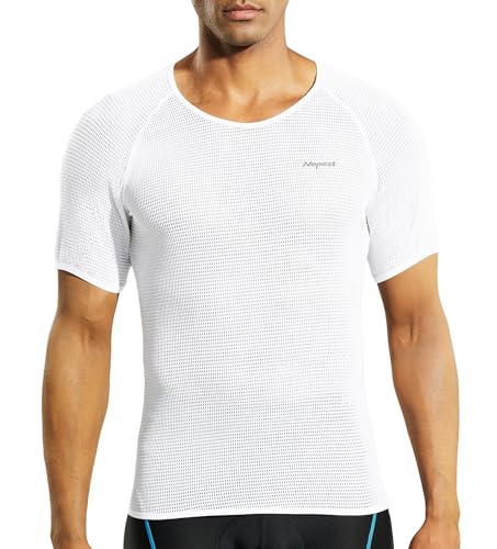 Nepest rennrad Baselayer Herren Fahrrad Mesh Kurzarm Base Layer Men Cycling Atmungsaktive Superlight Rennrad Shirt Maschinenwaschbar Weiß,XL von Nepest