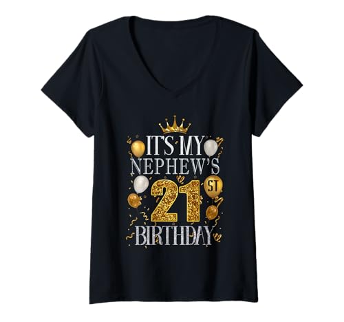 Damen Es ist der 21. Geburtstag meines Neffen. Herzlichen Glückwunsch zum Geburtstag 21 Jahre T-Shirt mit V-Ausschnitt Damen Es ist der 21. Geburtstag meines Neffen. Herzlichen Glückwunsch zum Geburtstag 21 Jahre T-Shirt mit V-Ausschnitt von Nephew 21st Birthday Gift From Aunt Uncle