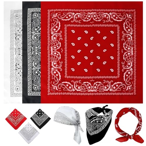 3 Stück Bandana Damen, Bandana, Bandana Herren, Kopftuch Herren, Headwear Haar Bandana Tuch Ansatz Handgelenk Kopf Für Skifahren Laufen Tanzen Wandern (Rot, Weiß, Schwarz, 55x55cm) von Nephilimia