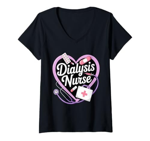 Damen Dialysekrankenschwester Nierentransplantation Nephrologie T-Shirt mit V-Ausschnitt von Nephrology Nurse Dialysis