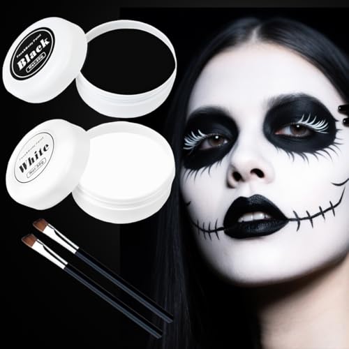Halloween Schminke, Halloween Gesicht Schminke Schwarz Weiß, Körperfarben Schwarz (50g) und Weiß(50g) mit 2 Pinseln, Face Paint Für Theaterschminke, für Fasching SFX Makeup Kinder Erwachsene von Nepturion