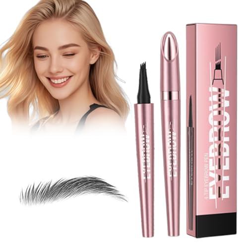 Microblading Augenbrauenstift, Augenbrauenstift Schwarz, 2025 Neu Eyebrow Pencil mit 4 Mikrogabelspitzen, Wasserdichter und Schweißfester, Wischfest Eyebrow Pencil Kann Leicht von Nepturion