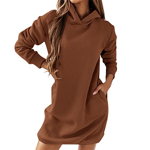 Damen Hoodie Kapuzenpullover Winter Lang Sweatjacke Sweatkleid Winterkleid Herbstkleid Kleid Sweatshirt Sweatshirtkleid Kapuzenpulli Kapuze Sport Sweatshirt für Damen Kapuzenpullover (Braun, S) von NerYuo
