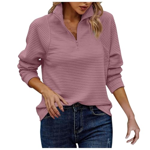NerYuo Damen Herbstmode Sweatshirts mit Viertelreißverschluss und halbem Reißverschluss, lässig, langärmelig, einfarbig, V-Ausschnitt, Pullover-Oberteile Damen Mantel (M) von NerYuo