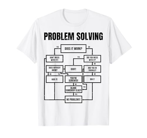 Nerd, Geek & Tech Humor - Experte - Geschenk Men Problem Solving Chart - Flow Chart Geek Nerd Funny Gift T-Shirt für Männer - Weiß, S - Klassische Passform, Kurzarm, V-Ausschnitt, 100% Polyester Nerd, Geek & Tech Humor - Experte - Geschenk Men Problem Solving Chart - Flow Chart Geek Nerd Funny Gift T-Shirt für Männer - Weiß, S - Klassische Passform, Kurzarm, V-Ausschnitt, 100% Polyester von Nerd, Geek & Tech Humor - Experte - Geschenk