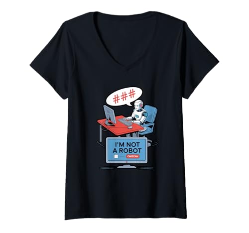 Damen Ich Bin Kein Roboter Captcha Spaß Computer Fun Nerd Lustiges T-Shirt mit V-Ausschnitt von Nerd Humor Captcha Informatik Spaß