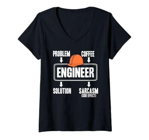 Damen Ingenieur Kaffee Sarkasmus Logik Lustiger Plan T-Shirt mit V-Ausschnitt Damen Ingenieur Kaffee Sarkasmus Logik Lustiger Plan T-Shirt mit V-Ausschnitt von Nerd Technikwitz Lösung Kaffee Humor