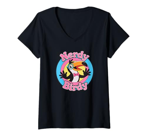 Damen Nerdy Birdy Lustige Tukan-Brille und Fliege T-Shirt mit V-Ausschnitt Damen Nerdy Birdy Lustige Tukan-Brille und Fliege T-Shirt mit V-Ausschnitt von NerdNest