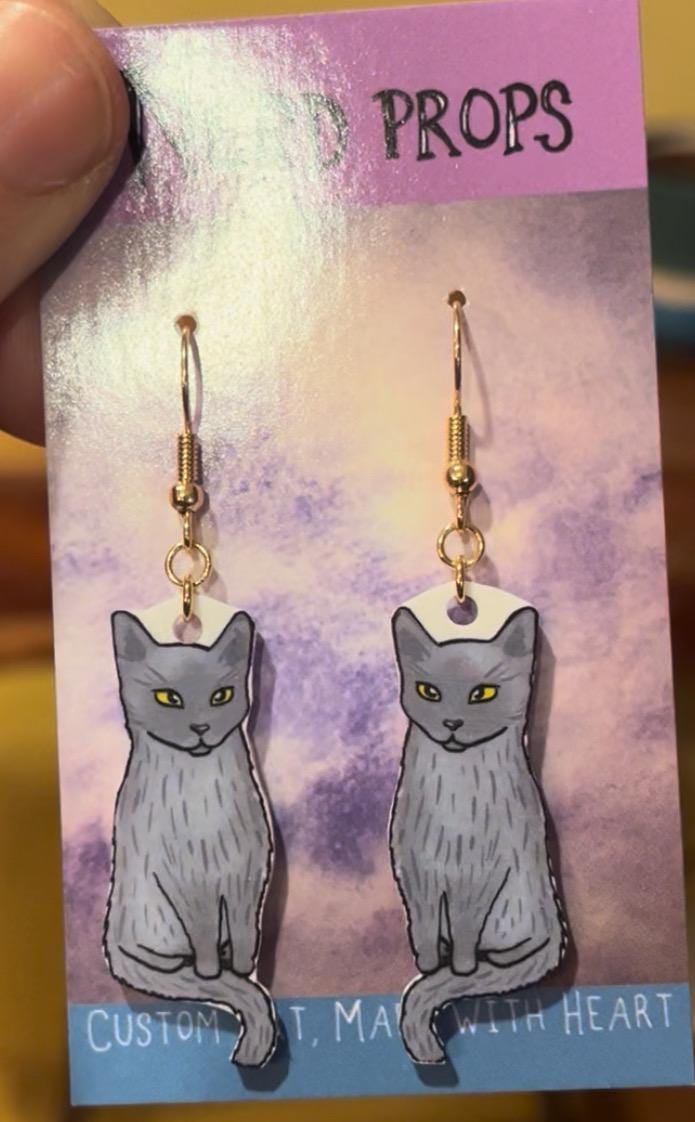 Langhaar Grey Cat Ohrringe Langhaar Grey Cat Ohrringe von NerdProps