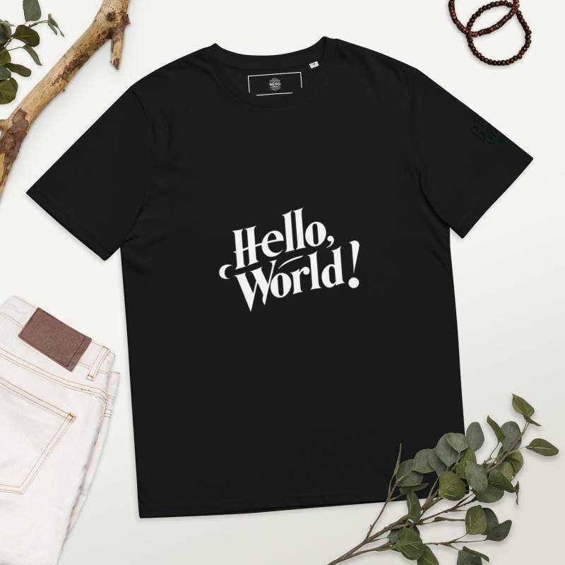 Hello World - Unisex-Bio-Baumwoll-T-Shirt Hello World - Unisex-Bio-Baumwoll-T-Shirt von NerdwearSchweiz