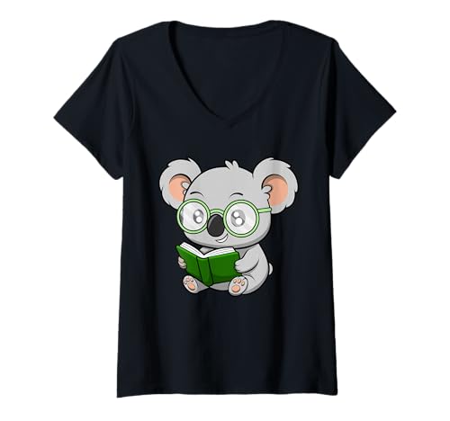 Damen Niedliches Nerd-Koala-Cartoon-Design T-Shirt mit V-Ausschnitt Damen Niedliches Nerd-Koala-Cartoon-Design T-Shirt mit V-Ausschnitt von Nerdy Animal Squad - Koala Edition