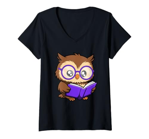 Damen Niedliches Nerdy Owl Cartoon Design T-Shirt mit V-Ausschnitt Damen Niedliches Nerdy Owl Cartoon Design T-Shirt mit V-Ausschnitt von Nerdy Animal Squad - Owl Edition