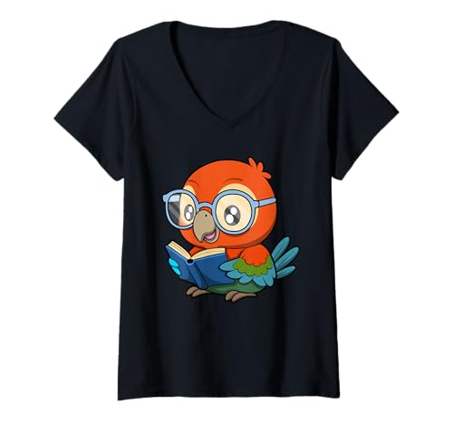 Damen Niedliches Nerdy Papageien-Cartoon-Design T-Shirt mit V-Ausschnitt Damen Niedliches Nerdy Papageien-Cartoon-Design T-Shirt mit V-Ausschnitt von Nerdy Animal Squad - Parrot Edition