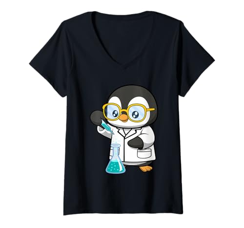Damen Niedliches Nerd-Pinguin-Cartoon-Design T-Shirt mit V-Ausschnitt Damen Niedliches Nerd-Pinguin-Cartoon-Design T-Shirt mit V-Ausschnitt von Nerdy Animal Squad - Penguin Edition
