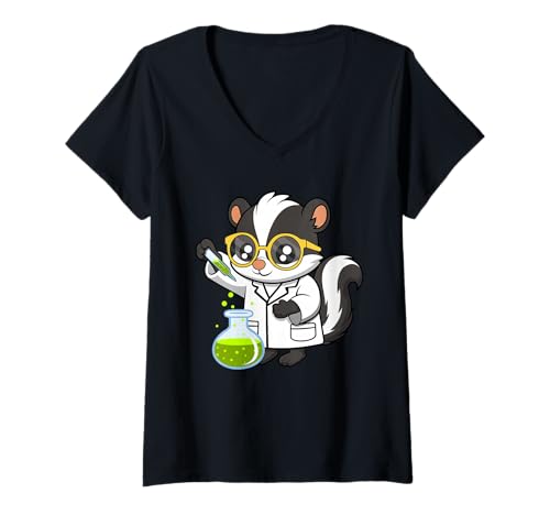 Damen Niedliches Nerd-Stinktier-Cartoon-Design T-Shirt mit V-Ausschnitt Damen Niedliches Nerd-Stinktier-Cartoon-Design T-Shirt mit V-Ausschnitt von Nerdy Animal Squad - Skunk Edition