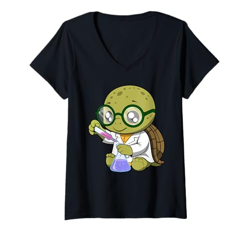 Damen Niedliches Cartoon-Design T-Shirt mit V-Ausschnitt Damen Niedliches Cartoon-Design T-Shirt mit V-Ausschnitt von Nerdy Animal Squad - Turtle Edition