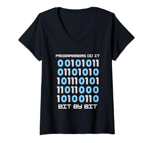 Damen Programmierer Do It by Bit Binary Code Funny T-Shirt mit V-Ausschnitt von Nerdy Computer Coding Humor Tees for Developers