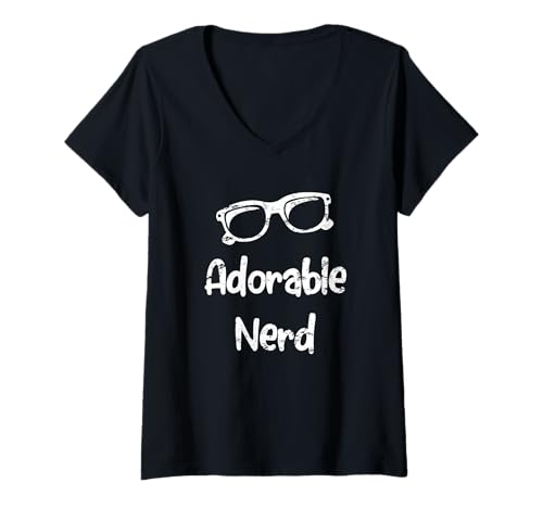 Damen Niedliche Nerd-Brille, Buchliebhaber, Lehrer, lustiger Geek-Humor T-Shirt mit V-Ausschnitt von Nerdy Gifts For Book Lovers