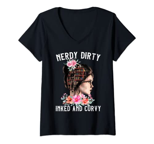 Damen Nerdy dirty inked and curvy T-Shirt mit V-Ausschnitt von Nerdy dirty inked and curvy Gifts Co.