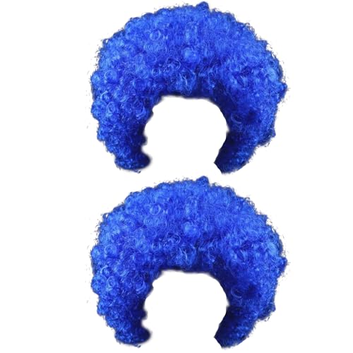 Nereds 2 Stück Unisex blaue Afro-Perücke, lockiges, federndes Haar, verrückte Clown-Perücke für Halloween, Weltbuchtag-Kostüme von Nereds