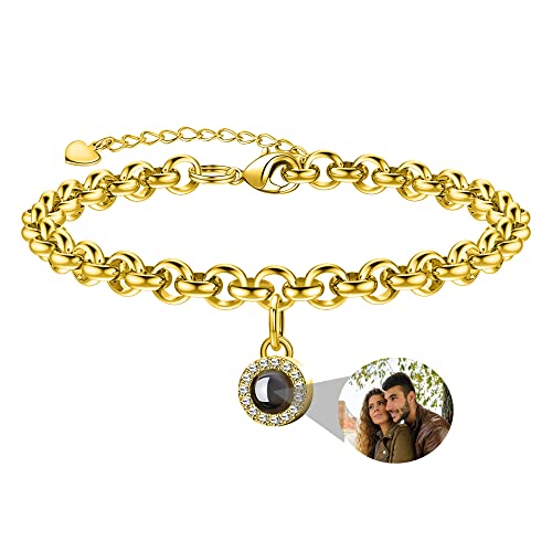 Nergaebe Benutzerdefinierte Foto-Armband personalisierte Foto Projektion Armband Box Kette Kreis Foto Armbänder mit Bild im Inneren für Frauen/Männer/Paar/Freunde von Nergaebe