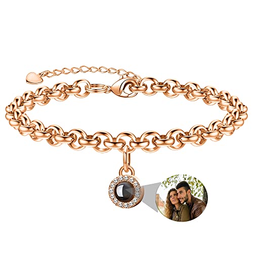 Nergaebe Benutzerdefinierte Foto-Armband personalisierte Foto Projektion Armband Box Kette Kreis Foto Armbänder mit Bild im Inneren für Frauen/Männer/Paar/Freunde von Nergaebe