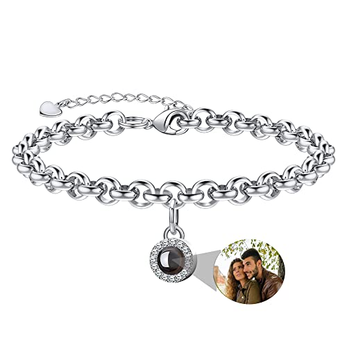 Nergaebe Benutzerdefinierte Foto-Armband personalisierte Foto Projektion Armband Box Kette Kreis Foto Armbänder mit Bild im Inneren für Frauen/Männer/Paar/Freunde von Nergaebe