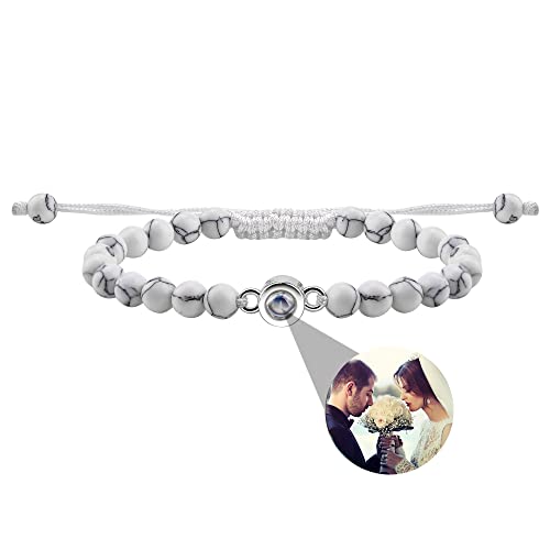 Nergaebe Personalisiertes Foto Armband mit Bild im Inneren Personalisiertes Fotoprojektions-Armband Türkis Kreis Foto-Armbänder im Inneren für Frauen/Männer/Paare/Freunde von Nergaebe