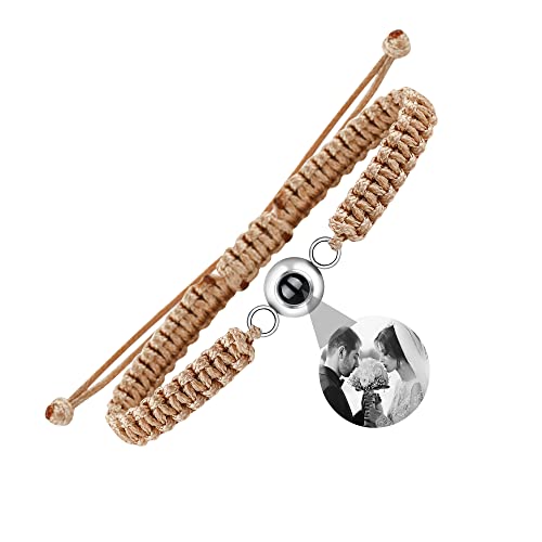 Nergaebe Personalisiertes Foto-Armband mit Bild innen für Männer Frauen Personalisiertes Bild-Armband Verstellbares handgefertigtes geflochtenes Seil-Kreis-Foto-Armband für Ihn Sie von Nergaebe