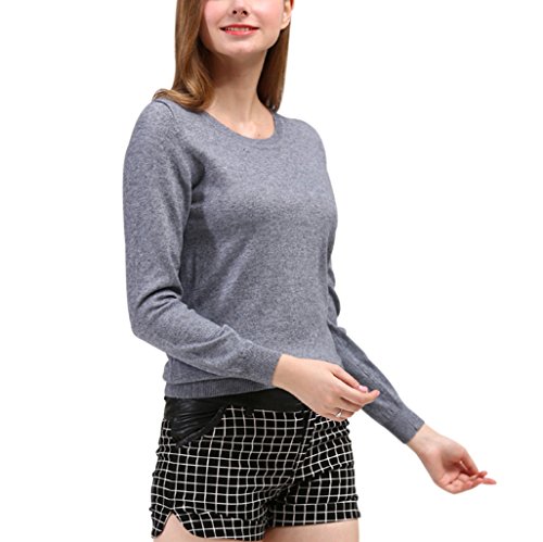 Nergivep Damen-Pullover aus Kaschmir, Rundhalsausschnitt, lange Ärmel, einfarbig, Pullover Gr. 38-40, grau von Nergivep