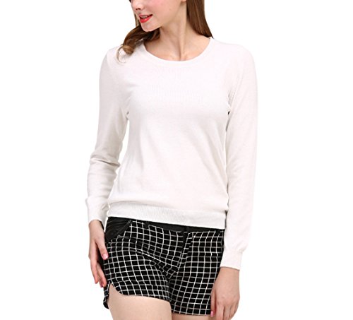 Nergivep Frauen O-Neck Kaschmir Pullover Lange Ärmel Reine Farbe Pullover Bluse Jumper, weiß, 38-40 von Nergivep