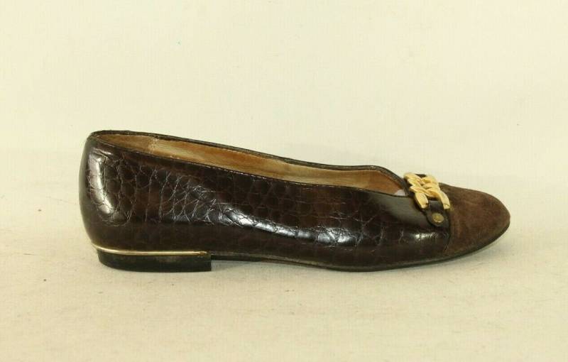 Damen Braun Croc Print Leder & Wildleder Pertti Palmroth Slip Auf Lässige Schuhe 2.5/35.5 von NeringasVintageStore
