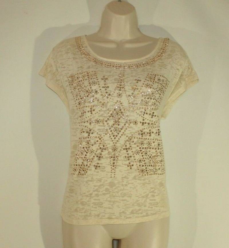 Vintage Beige Stoff Mit Gold Strass Vero Moda Ärmellose Casual Top Bluse Größe M von NeringasVintageStore