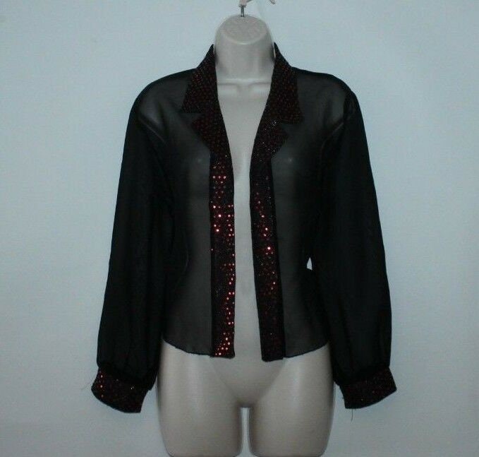 Vintage Black Chiffon Mit Red Sequin Weide Long Sleeve Party Blazer Größe 12-14/40-42 von NeringasVintageStore