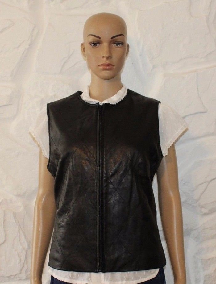 Vintage Black Leather Mixit Zip Fitted Biker Riding Western Vest Waistcoat Size 12/40 Vintage Black Leather Mixit Zip Fitted Biker Riding Western Vest Waistcoat Size 12/40 von NeringasVintageStore