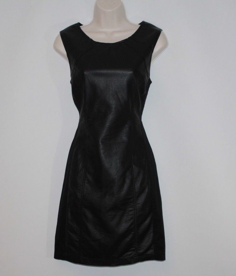 Vintage Black Look Leder & Elastic Side Sisters Point Zip Back Clubwear Dress Size M von NeringasVintageStore