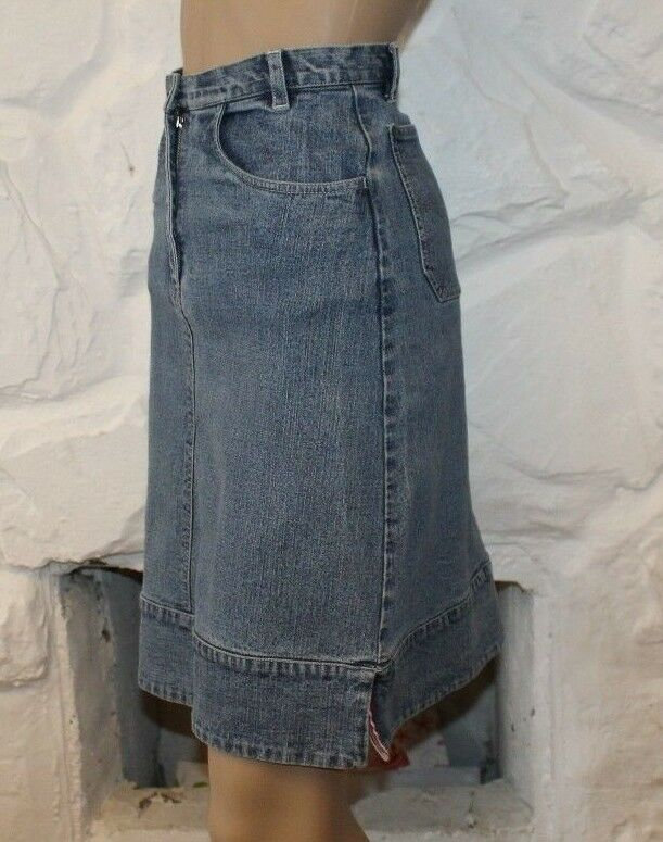 Vintage Blue Denim Esprit Zip A-Line Stonewashed Knee Length Casual Skirt Size 152 L 20 von NeringasVintageStore