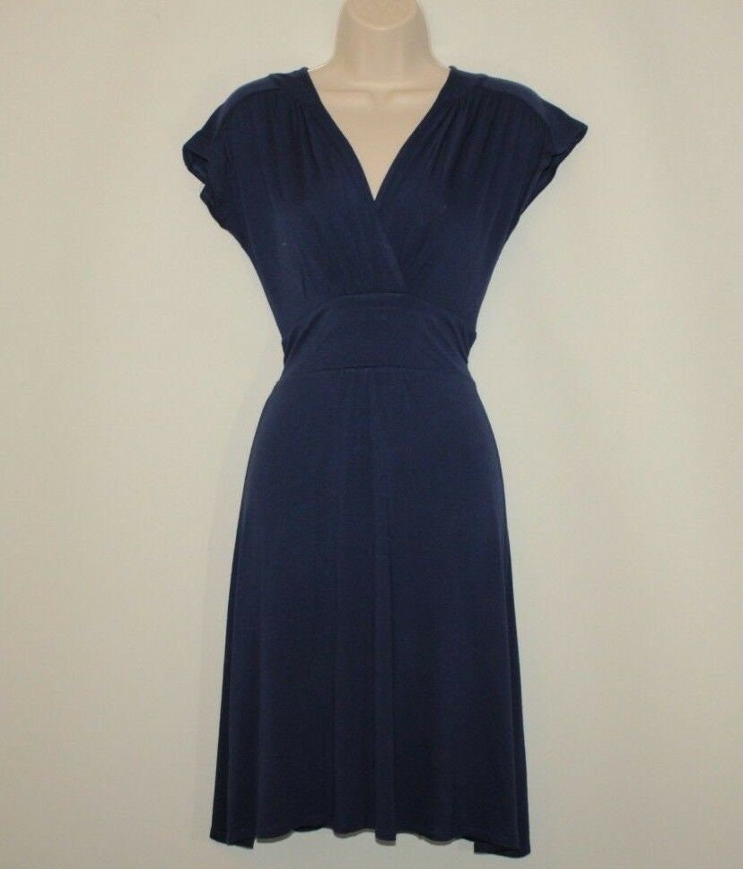 Vintage Blue Fabric F & Sleeveless Stretch Knee Länge Sommer Casual Dress Size 8/36 von NeringasVintageStore