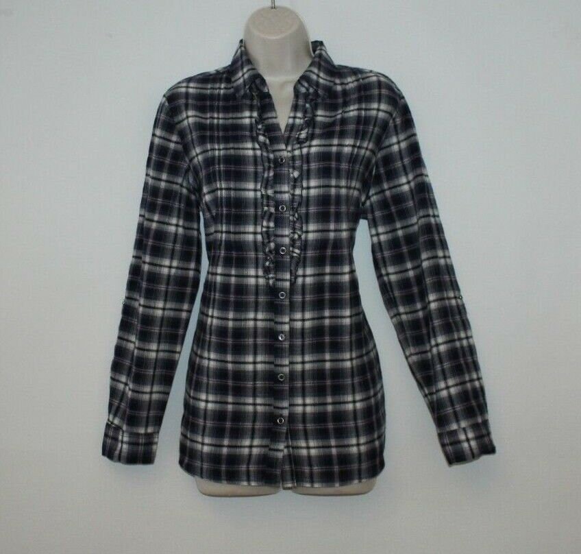 Vintage Bunte Karierte Baumwolle C.a.n.d.a.ruffle Langarm Check Tops Bluse Größe 18 /46 von NeringasVintageStore