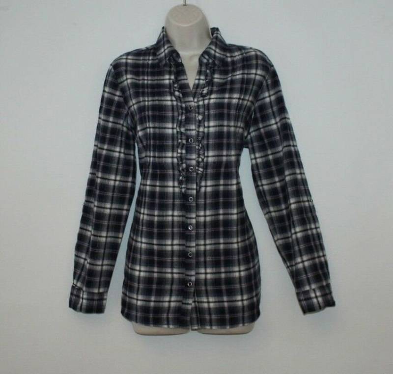 Vintage Bunte Karierte Baumwolle C.a.n.d.a.ruffle Langarm Check Tops Bluse Größe 18 /46 von NeringasVintageStore