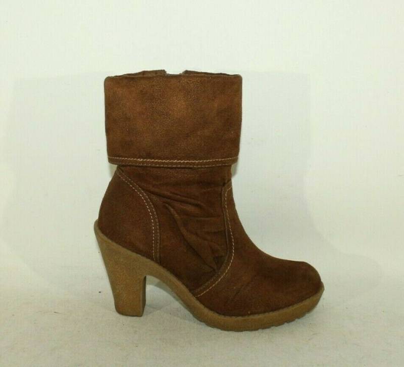 Vintage Damen Braun Sieht Wildleder Clockhouse Zip High Heel Casual Stiefeletten Größe 3 /36 von NeringasVintageStore