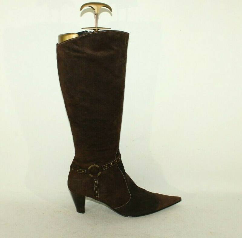Vintage Damen Braun Wildleder Global Essentials Pointed Mid Heel Calf Stiefel Größe 6 /39 von NeringasVintageStore