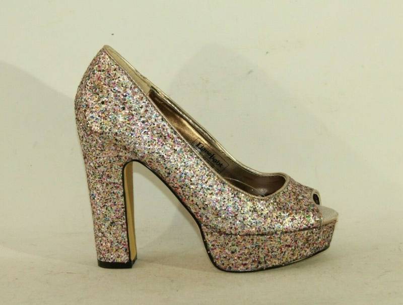 Vintage Damen Bunte Glitter Limelight Peep Toe High Heel Clubwear Schuhe Größe 4 /37 von NeringasVintageStore